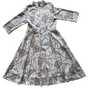 Lai Meng Five Cats Dress Vintage Inspired Patchwork Look Midi Long Sleeve 3XL
